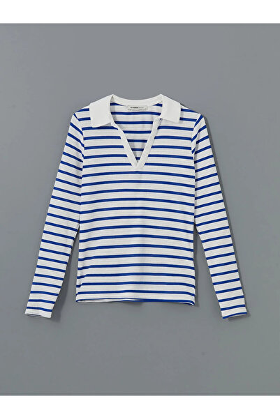 LC Waikiki Navy Blue Striped Women's Ribbed Bodysuit