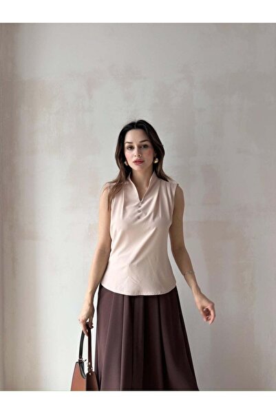 Klex Düğme Detaylı Kolsuz Bluz 5084