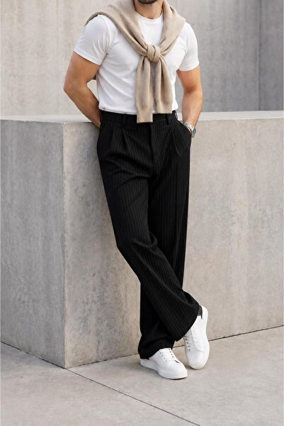 LUMAST Striped Baggy Cut Fabric Trousers