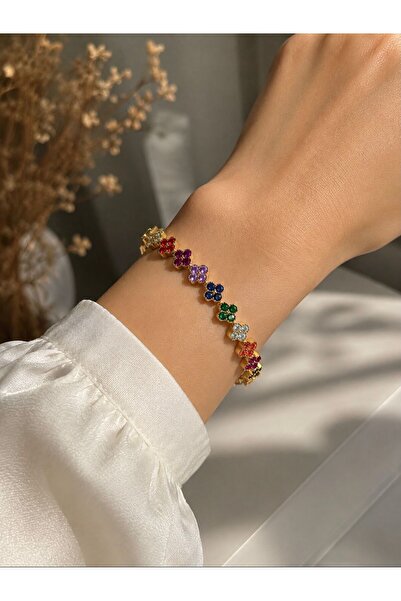 XUPING JEWELRY Renkli Taşlı Yonca Çelik Bileklik