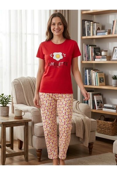 Uzunlar Tekstil Genç Gurup Yazlık Süprem Kumaş Kısa Kol Alt Uzun Pijama Takımı