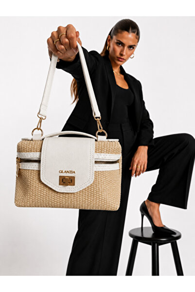 NEVERMİND Glanzia Aura Ivory Straw Bag Wicker Women's Shoulder and Crossbody ...