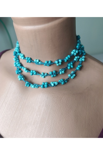 Bilge tasarım El Yapımı Turkuaz Boncuk Choker Kolye