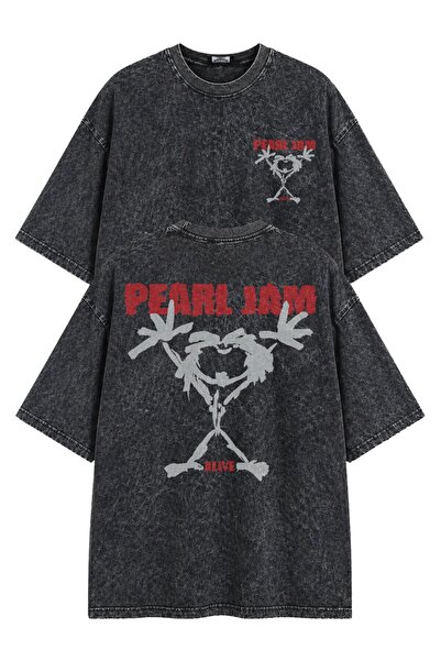 Fuddy Moda Unisex Oversize Rock Band Pearl Jam Alive Back Printed Washable T-...