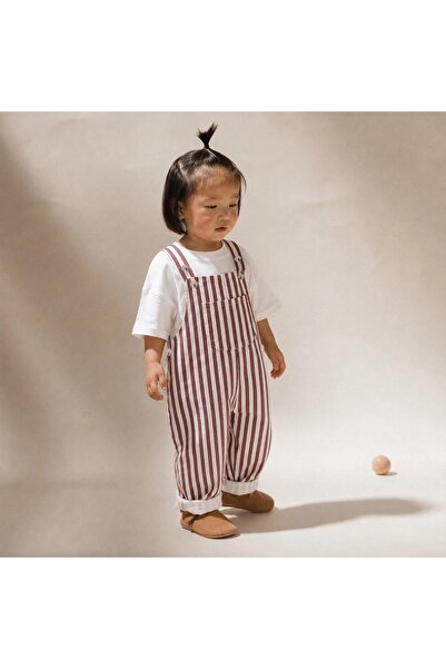 Little D&E Unisex Çizgili Pamuk Çizgili Kot Salopet