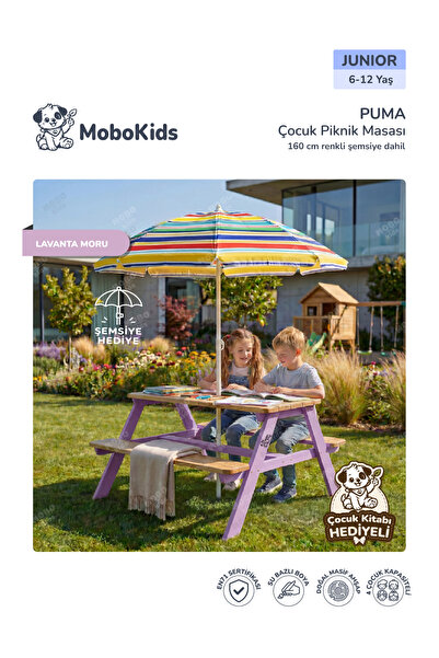 mobokids 4 Kişilik Çocuk Piknik Bankı Puma Masif Ahşap Junior 6 - 12 Yaş Şems...