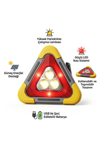 inwelt LED Işıklı Üçgen Reflektör Projektör Acil Durum Feneri Flaşör Trafik Ş...