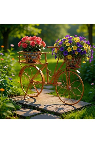 PAN HOME Secoya Metal Bicycle 2 Pots Planter Stand 105x28x73cm - Yellow