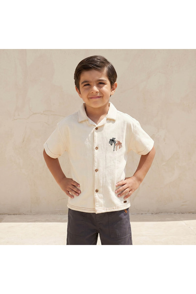ELIGO Short Sleeve Shirt with Palm Tree Embroidery