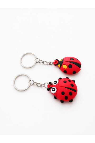 KAYLANIN DÜNYASI Cute Ladybug Keychain Set of 2 – Double Design Red Silicone Keychain, Bag Ornament, Gift for a Friend, Birthday Gift (Set of Two) (Exact Same as the Image)