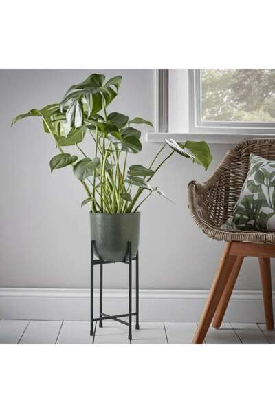 PAN HOME Parsley Metal Textured Planter With Stand 19x19x45cm - Black