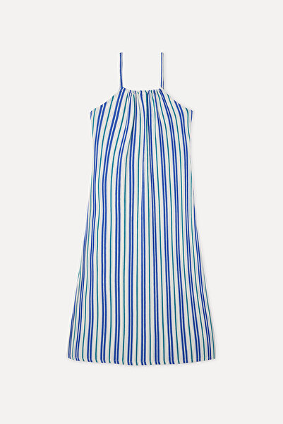 Mudo Women's Blue Striped Mini Sleeveless Dress