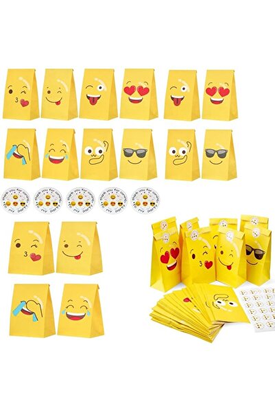 The Bros Expression Paper Bag, 24 Pcs Candy Bags with 24 Stickers, Smiley Gif...