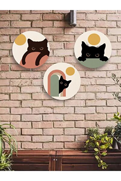 HomeJamin 3lü Ahşap Mdf Set Sevimli Kedi Seti Bohem Duvar Dekoru balkon oturm...
