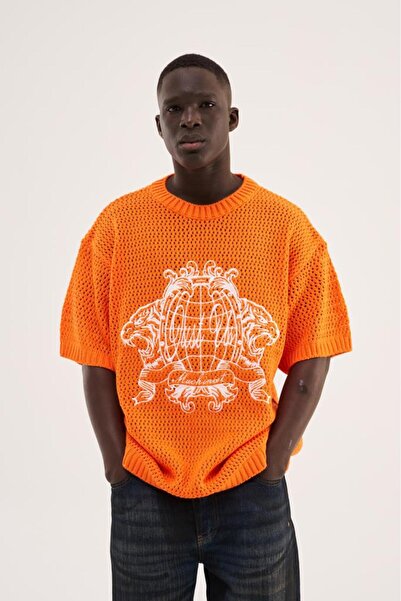 Machinist Tricou pentru bărbați MCHNST Tiger Detailed Knitwear Portocaliu
