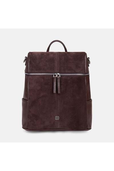 Desa Women's Bitter Brown Suede Detailed Zippered Backpack