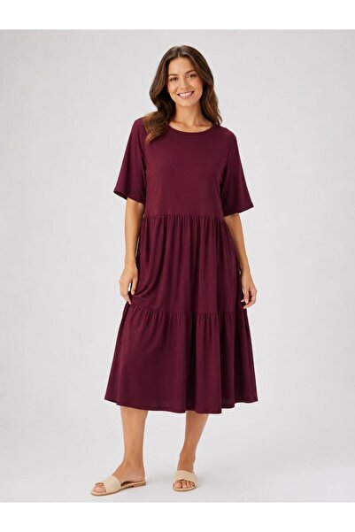 SENTEX Crew Neck Ruffled Short Sleeve Women's Dress