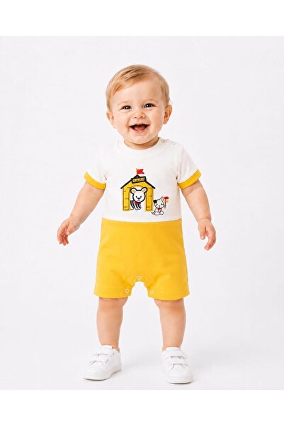 OUTLET Baby Boy Patterned Short Sleeve Jumpsuit with Shorts