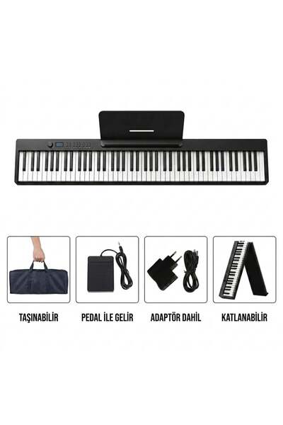JWIN JDP-8840 Tuş Hassasiyetli Katlanabilir Bluetooth + Şarjlı Piyano - Siyah