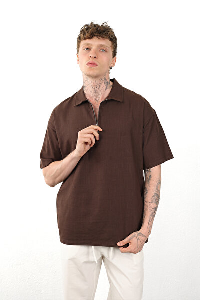 NOHOW Linen Look 100% Cotton Comfortable Fit Drop Shoulder Zipper Closure Men...