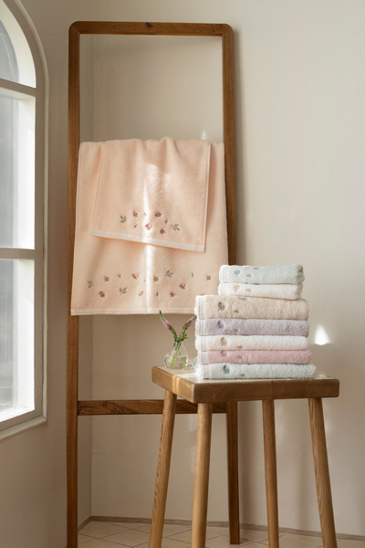 MARİBOR Mr 712 - 70% Bamboo / 30% Cotton Embroidered Hand Towels - Set of 6 5...
