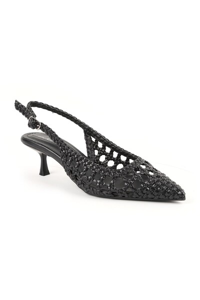 Libero Women's Knitted Heeled Shoes Pointed Toe Short Goblet Heel Slingback S...