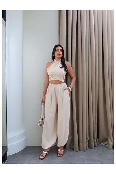 ESRAHELVACI Neck Tie Drawstring Crop Set