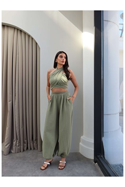ESRAHELVACI Neck Tie Drawstring Crop Set