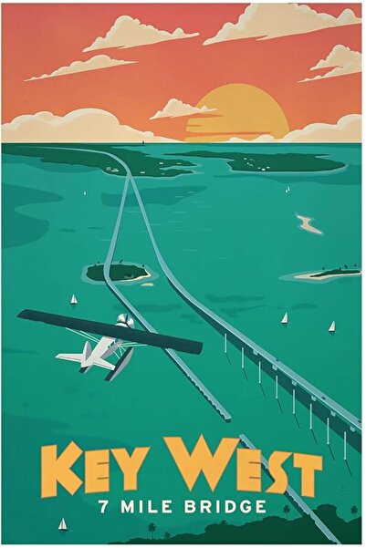 ESSESORIES Key West Mile Bridge Vintage Travel Music Poster Wall Art Room Dec...