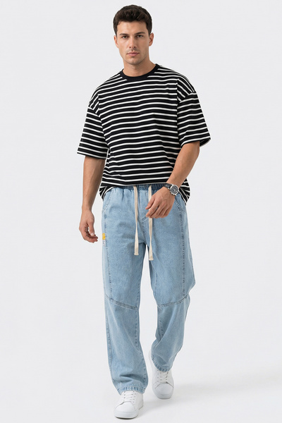 Merterium Men's Relaxed Fit Baggy Jean Trousers 1524 - Blue
