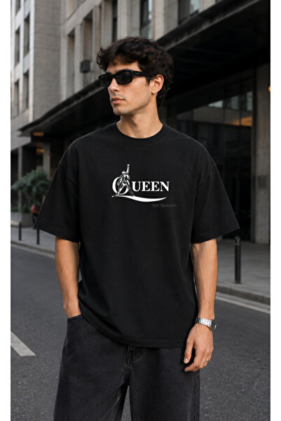 OPPPSSS Queen Black Oversize T-Shirt with Front and Back Print Classic Rock B...