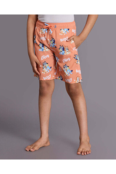 REDTAG Boys Orange Bluey Printed Swim Shorts