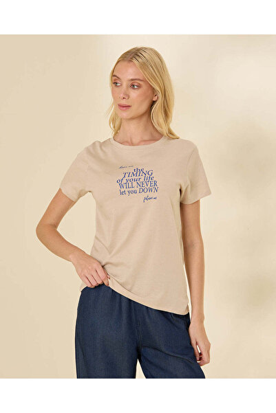 REDTAG Women Beige Graphic T-Shirt