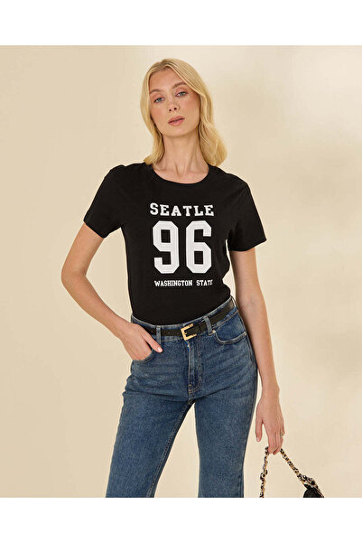 REDTAG Women Black Graphic 96's T-Shirt