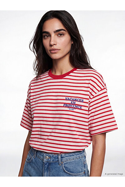 LC Waikiki Tricou de damă în dungi, 100% bumbac