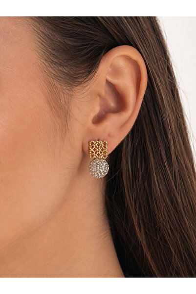 ANKA JEWELLRY Women's Steel Zircon Stone Ball Detail Gold Earrings