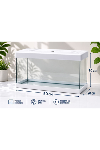 AquaCube Akvaryum 50 cm Beyaz Kapaklı Akvaryum