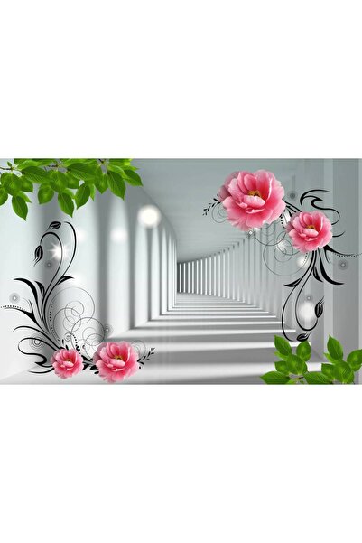 Persona Tablou Canvas, Culoar Alb Si Flori Roz- 100 X 70 cm