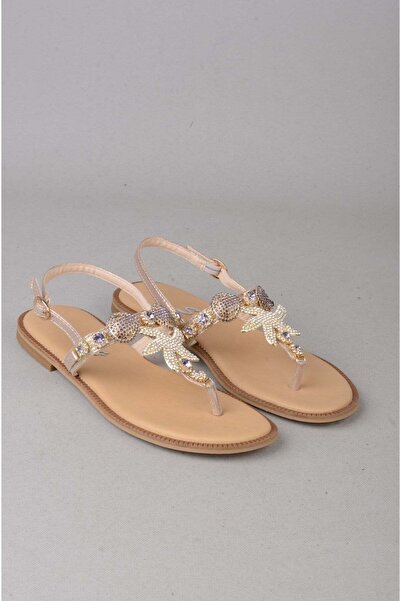SEÇ KUNDURA Seç 115 Genuine Leather Stone-Embellished Flip-Flop Sandals Gold