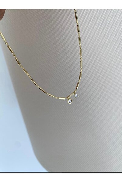 Bade Jewelry Fd Gold Thin Tube Model Stone Detailed Anti-Tarnish Steel Stylis...
