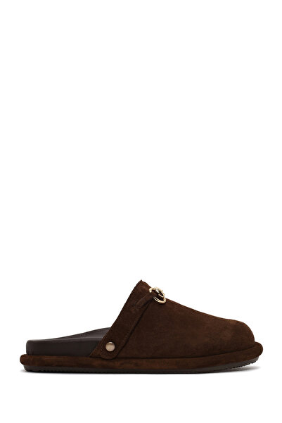 Derimod Women's Brown Suede Leather Mule Slippers 26Pfd271110