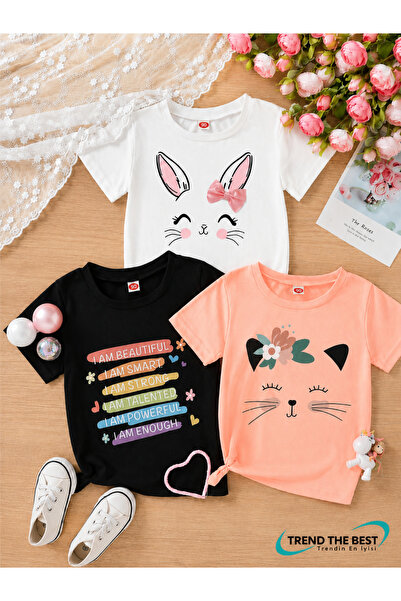 TREND THE BEST Trendin En İyisi Set de tricouri din 3 piese pentru fete, cu p...