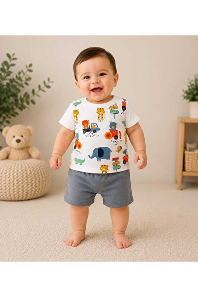 krm kerem bebe Safari Friends Erkek Bebek Yazlık Alt-Üst Takım