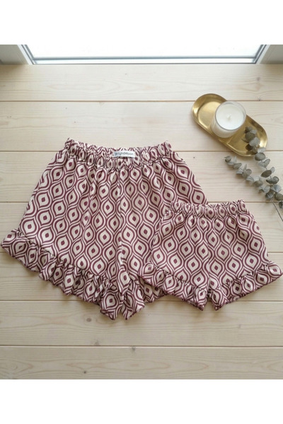 bright moon Mother-Daughter Matching Ruffled Satin Shorts Set