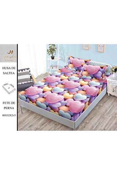 naniland.ro Husă de Pat Bumbac Satinat 2 Persoane 3 Piese Cu Elastic 180x200 cm