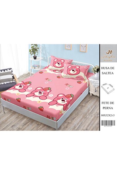 naniland.ro Husă de Pat Bumbac Satinat 2 Persoane 3 Piese Cu Elastic 160x200 cm