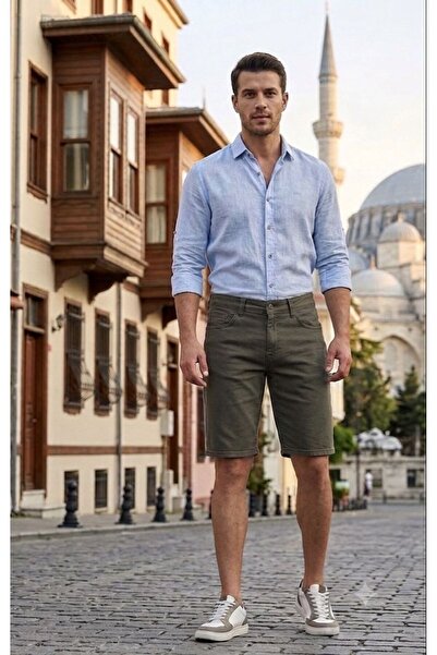 NTJ NAVTEX JEANS Erkek Rahat Kesim Haki Esnek Rikralı Denim Kot Jean Şort