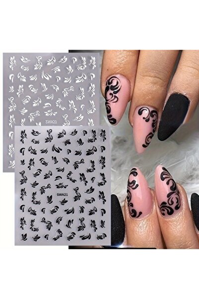Choice3 black 2PCS Spring floral leaf nail stickers, easy to apply for DIY na...