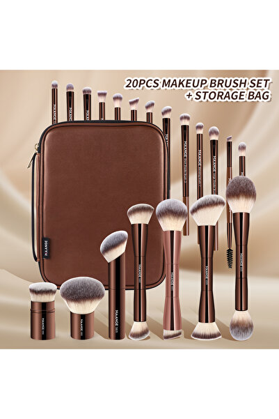 Choice Coffee Brown MAANGE Pro Makeup Brush Kit 20pcs Brushes with Storage Ba...