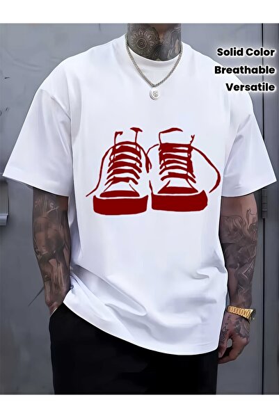 NOURAM Popular Heavyweight Letter White Red Blue Short-Sleeved 2D Print Men'S...